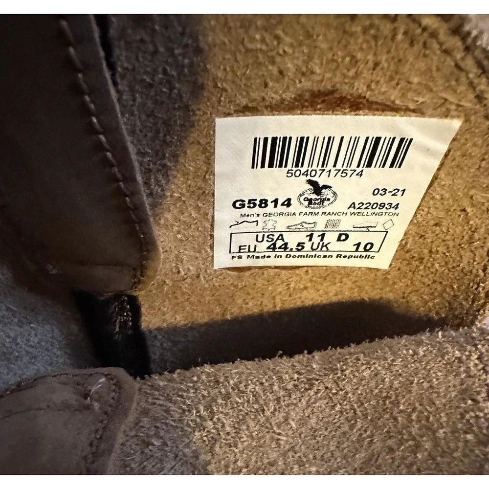 Georgia Boot Carbo-Tec Wellington Farm Ranch Pull-On Boots G5814 Men's Size 11D